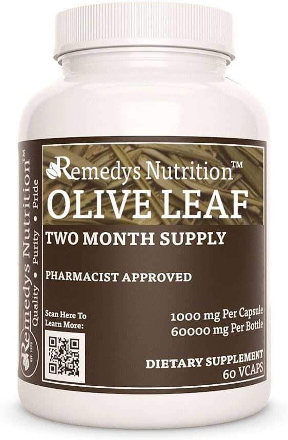 Nutrizione di Remedy Olive Leaf | 1.000 mg, 60 Vegan Capsules Herbal Dietary Supplement | Fornitura di due mesi