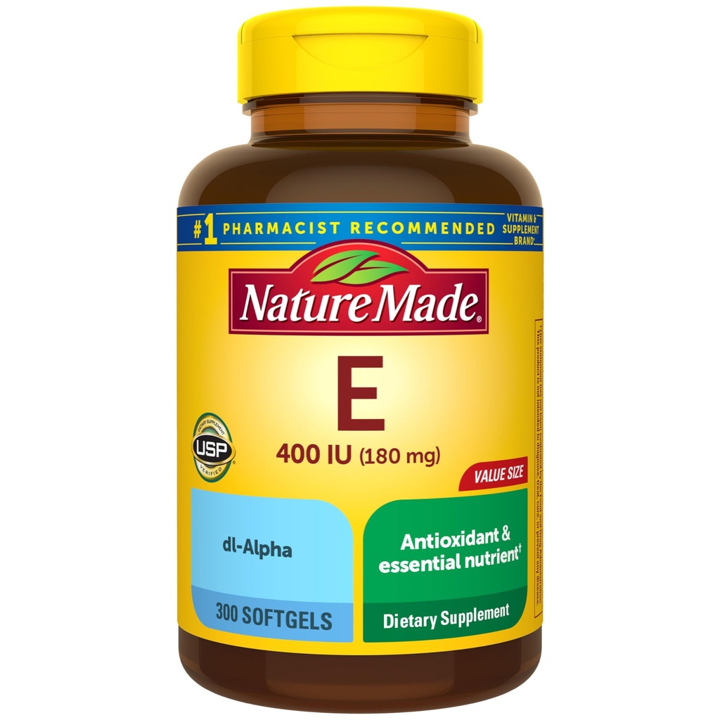 Vitamina E 180 mg (400 IU) dl-Alpha, Integratore alimentare per il supporto antiossidante, 300 Softgels, 300 giorni di alimentazione