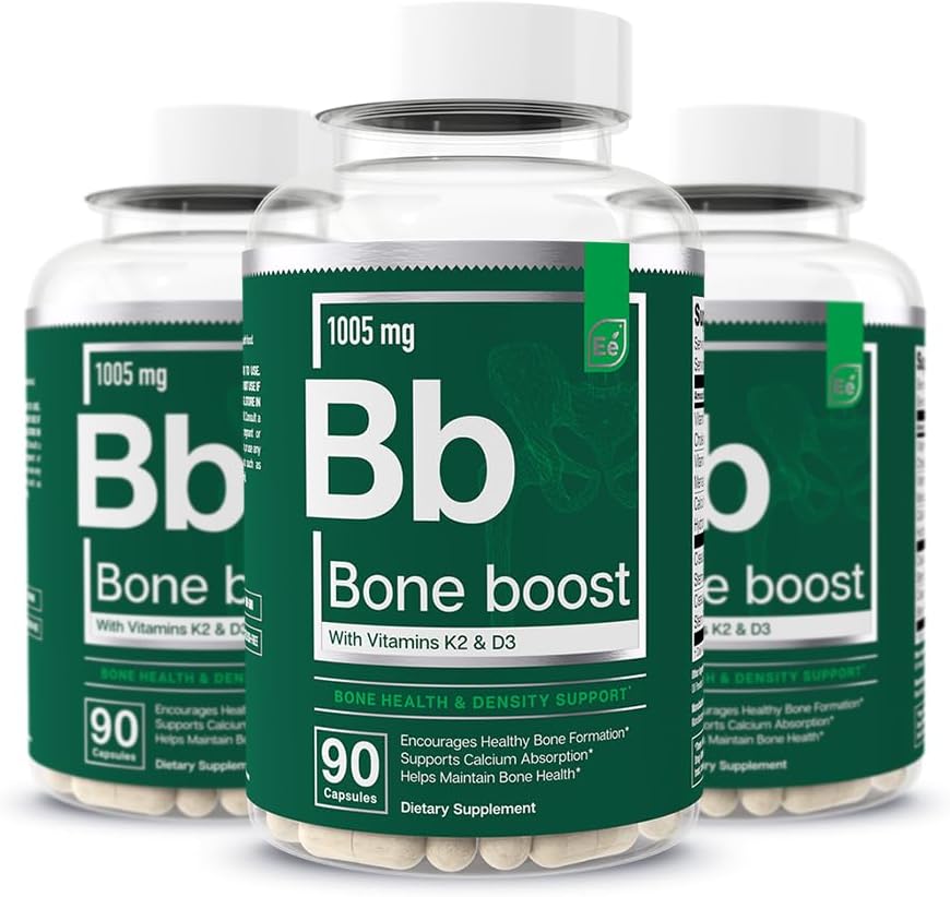 Elementi essenziali Bone Boost Health Supplement - Bone Support and Calcium Supplement con vitamina D 3, K2, Cissus Quadrangularis per Bone Strength - 270 Capsule (90 Day Supply) (3-Pack)