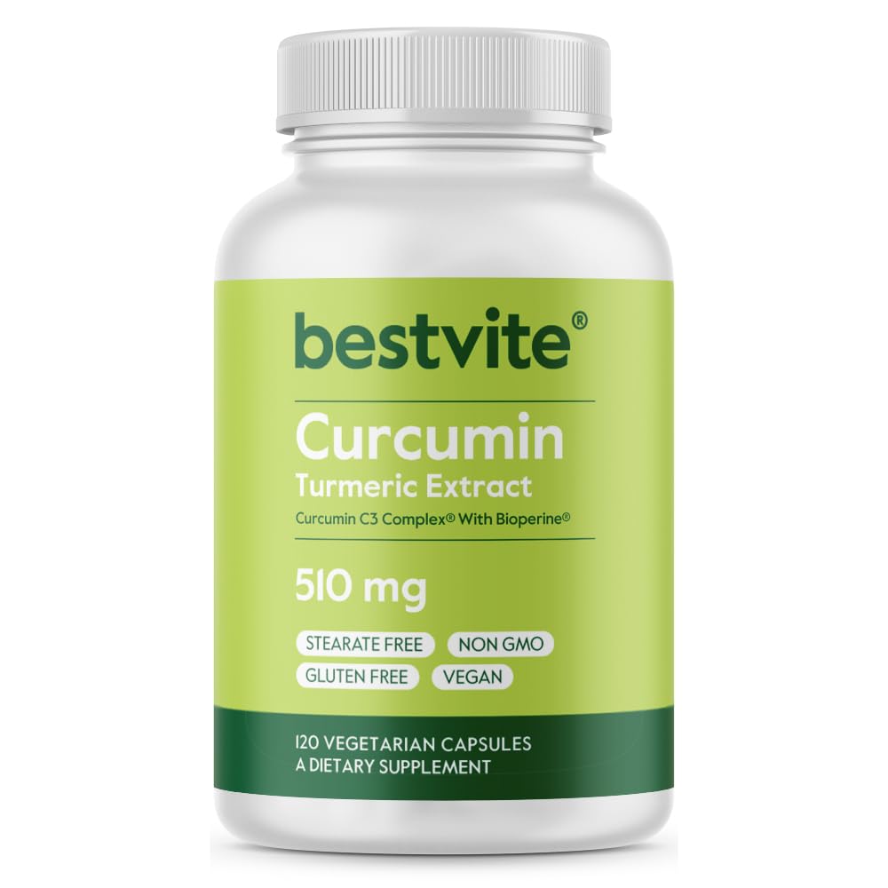 BESTVITE Curcumin 510mg (Turmeric) (120 capsule vegetariane) con curcumina C3 Complex & Bioperine - Standardizzato al 95% Curcuminoidi - No Stearates - Vegan - Non OGM - Gluten Free