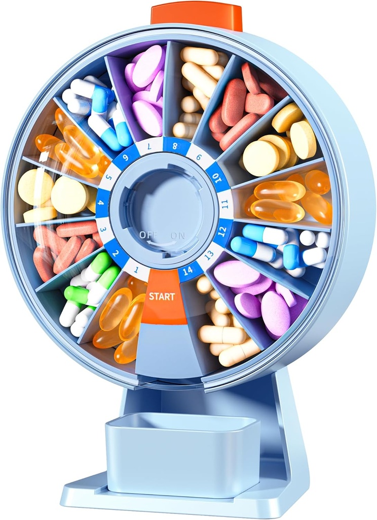 Zoksi Large Pill Organizer, Scatola Pillola Quotidiano per 7 o 14 giorni, Porta Dispenser Pillole da Parete Mountable per Medicina, Vitamina o Integratori, Custodia Pillola Settimanale con Pulsante Stampa Facile (blu)