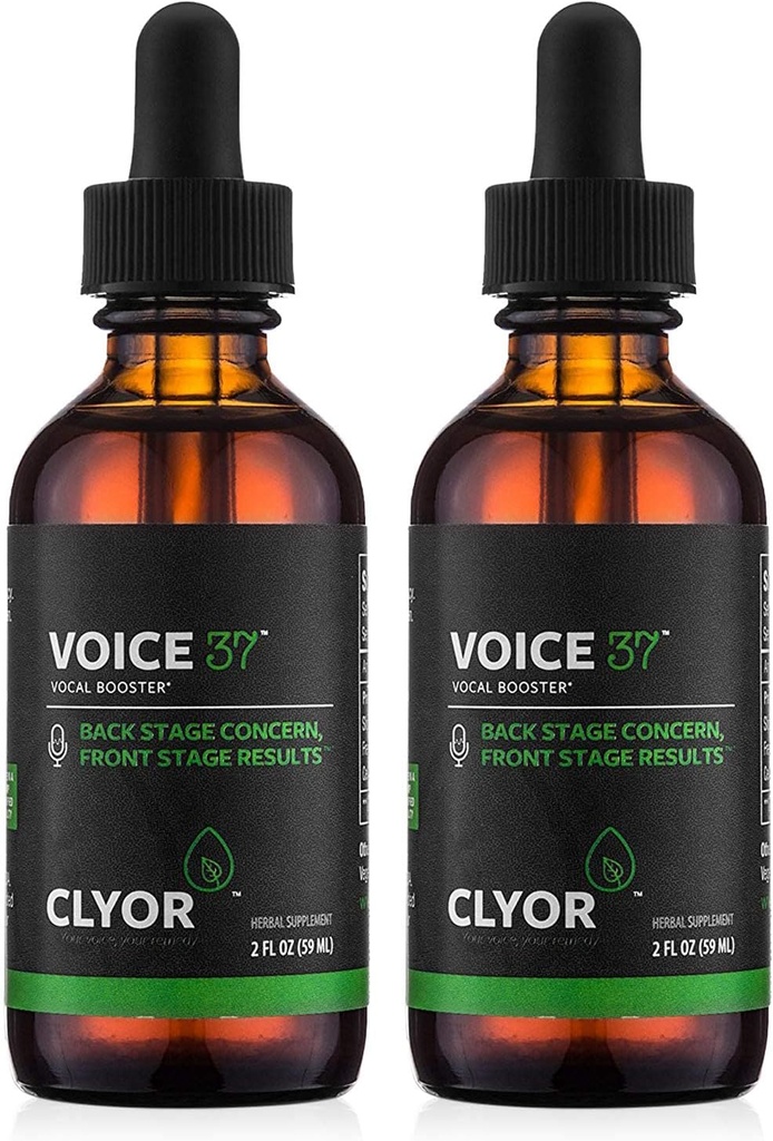 CLYOR Voice37 - Singers Voice Remedy - 2 Pack All Natural Herbal Vocal Booster Formula to Lubricate Soothe and Relieve Hoarseness Dry Itchy Throat - Enhance Singinging and Speaking - 2 oz - VOICE37