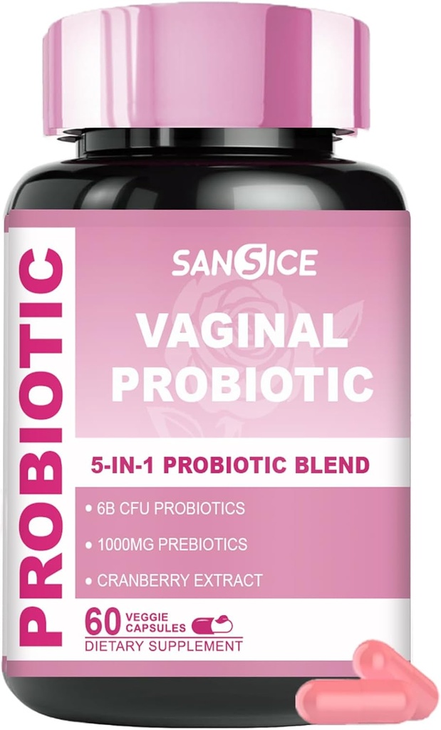 Vaginal Probiotics Supplemento per le donne, 70mg Femmina V-Probiotic Blend(6B CFU), Lactobacillus con Prebiotici e Estratto di mirtillo per l'odore vaginale, pH Balance, Organic Prebiotic Supplement (60 capsule)