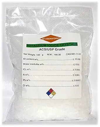 Iodido di potassio, USP Grade 100 grammi. Polvere di cristalli fini