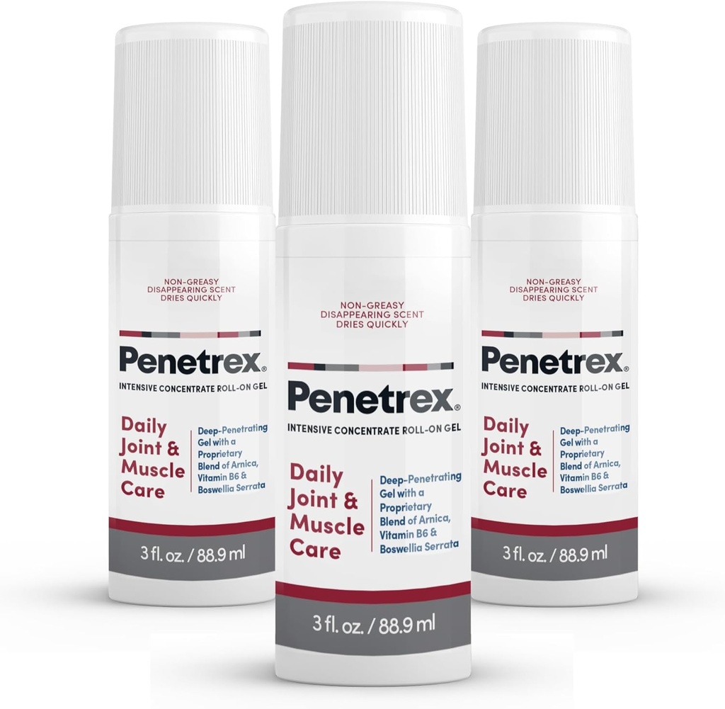 Penetrex Joint & Muscle Therapy - Gel rilassante per schiena, collo, mani, piedi - Rubinetto intero Premium con Arnica, Vitamina B6 & MSM - 3oz Roll On Gel (3-Pack)