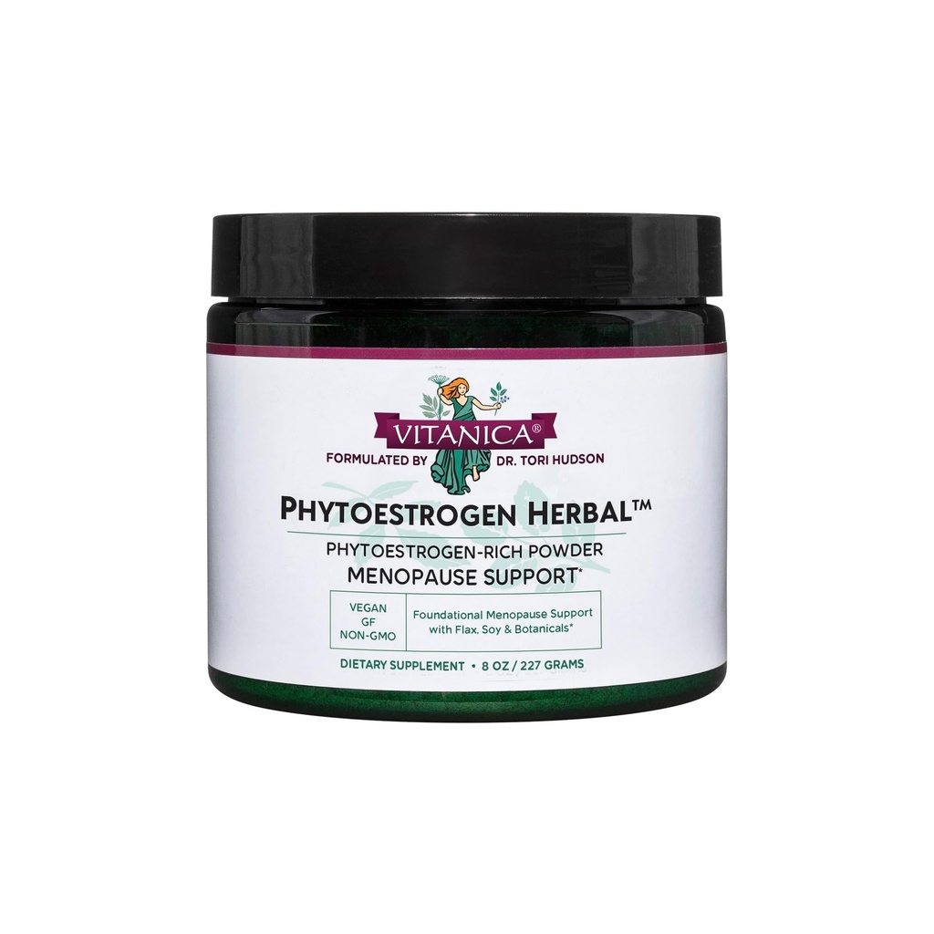 Vitanica Phytoestrogen Herbal non OGM PMS, Menopause supplemento di sollievo per le donne, equilibrio ormone, Night Sweats & Hot Flash Relief, Soia Isoflavones, Vegan, Polvere 8 Oz (Phytoestrogen Herbal)