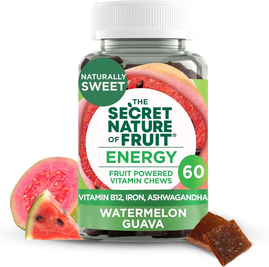 La natura segreta delle masticazioni dell'energia della frutta, le mucche di vitamina alimentate con vitamina B12, ferro, Ashwagandha, anguria e Guava per l'energia duratura lunga (60 conte), rosa