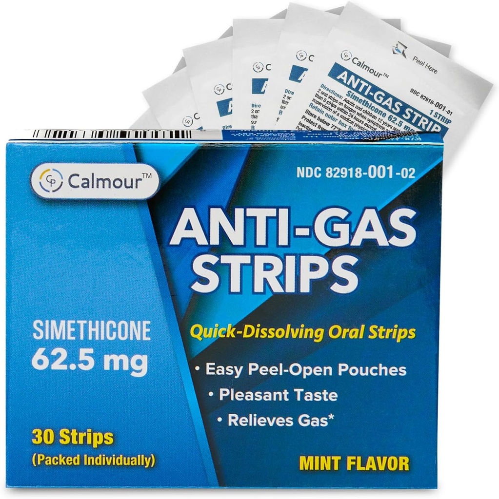 Anti Gas Relief 30 Strips | Mint Flavor Oral Dissolvable Anti Bloating Relief Strips | Rapid Gas Relief per Adulti | Efficace Bloating Relief per Donne | Simethicone Anti Bloating per Donne