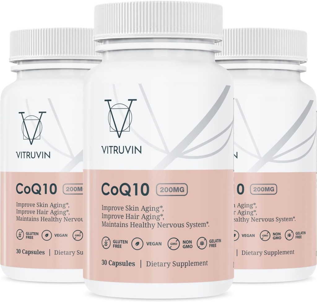 Vitruvin Ubiquinol COQ10 – Coenzyme Q10 Ultra-assorbibile, co q 10 Integratore antiossidante per la salute vascolare e cardiaca, Pelle sana e capelli, Invecchiamento sano