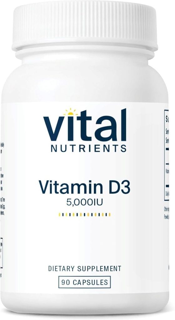 Vitamina D 5000 IU | Supplemento vitamina D3 | Bones sani, denti, muscoli*| Funzione cellulare e immunitaria | Assorbimento di calcio | Glutine, latticini e soia Free | 90 capsule