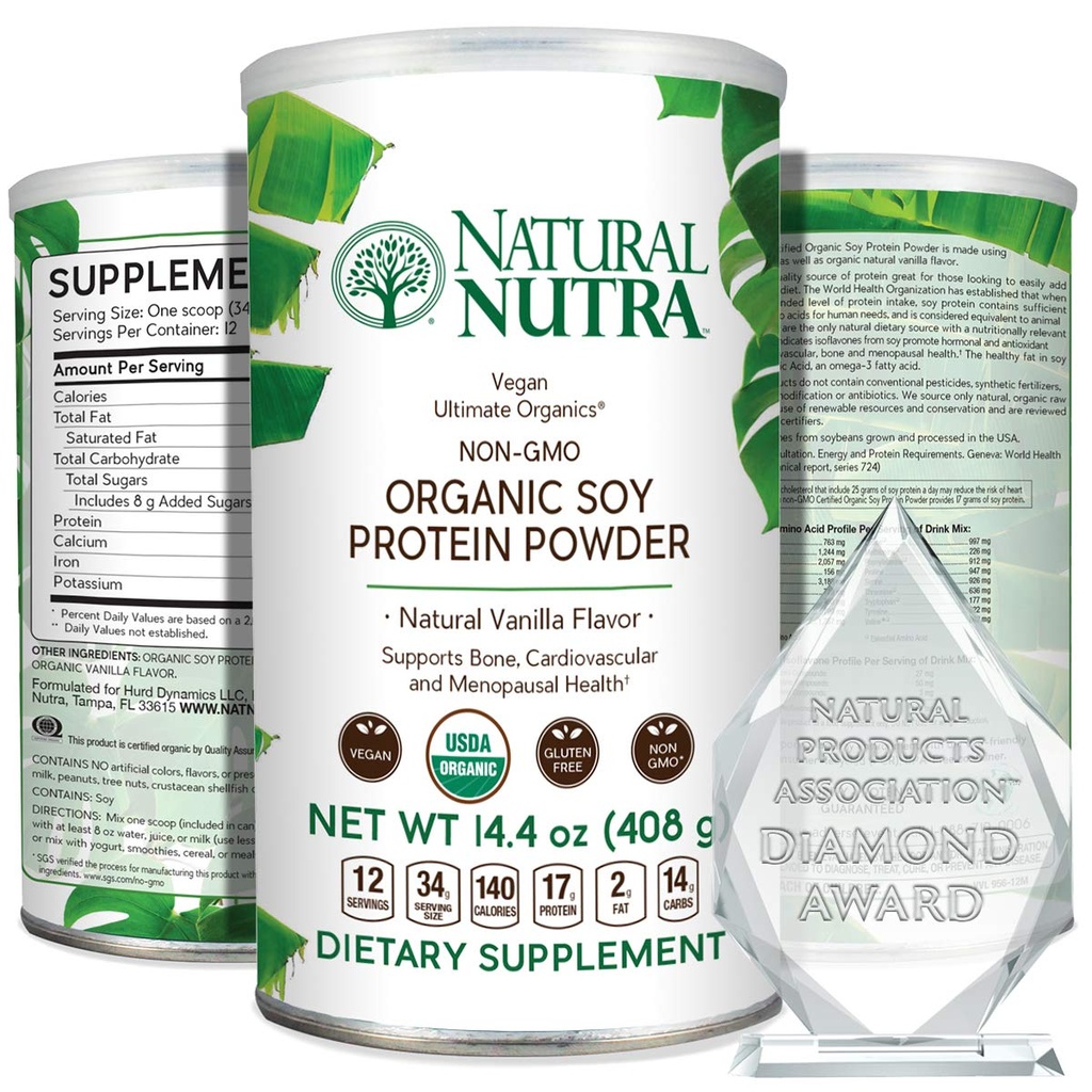 Nutra Organico Vegan Plant Base Soy Protein Source Powder, Support Midlife Transition, Supporta Bone e migliora la salute cardiovascolare, senza glutine, non OGM, senza zucchero 14.4 OZ.