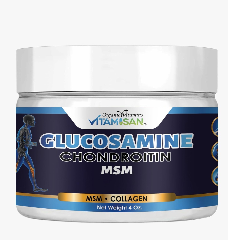 VITAMISAN Premium Organic Glucosamine & Chondroitin Crema con MSM, Arnica, & Collagen