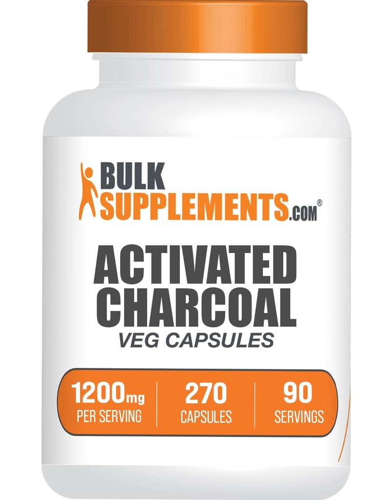 BulkSupplements.com Capsule Charcoal Attivati - Coconut Charcoal, Charcoal attivato per il supporto dei reni, Pillole Charcoal Attivate - Vegan, 3 Capsule per Serving (1200mg), 270 Capsule Veg