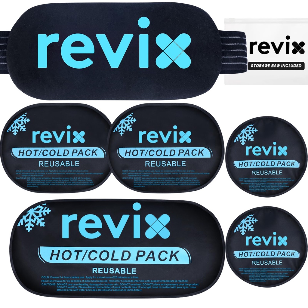 REVIX Ice Pack per lesioni riutilizzabili, set da 5 pezzi Hot and Cold Gel Ice Pack per giunti, muscolo, recupero post-allenamento, regolabili e flessibili dissipatori per ginocchio, schiena, braccia e collo