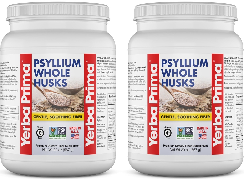 Yerba Prima Whole Psyllium Husk Fiber Supplemento 20 oz (Pack of 2) - Vegan, Gluten Free, Non OGM
