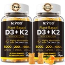 Vitamina D3 5000iu & K2 (come MK7 ) 200mcg Gummies + 600mg di calcio, con olio di cocco per l'assorbimento elevato, supplemento di vitamina D3 K2 di massima resistenza - Supporto per denti muscolari di ossa Immune, Vegan 2Packs