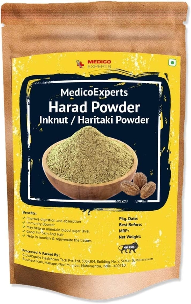 Polvere di Haritaki SENTA Organic - 100 GMS | Polvere di Harde 100% pura | polvere di Kadukkai | polvere di Harad | polvere di inchiostro per cerchi scuri, faccia, pelle e digestione sana