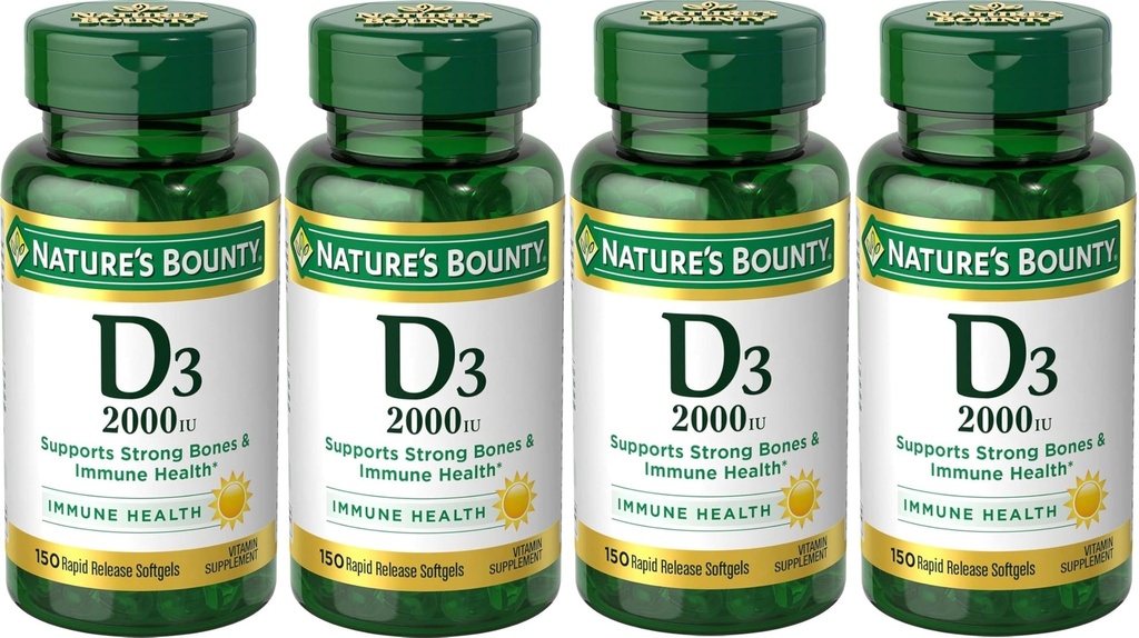 Vitamina di Bounty della natura D3 2000 IU Softgels 150 ea (Pack of 4)