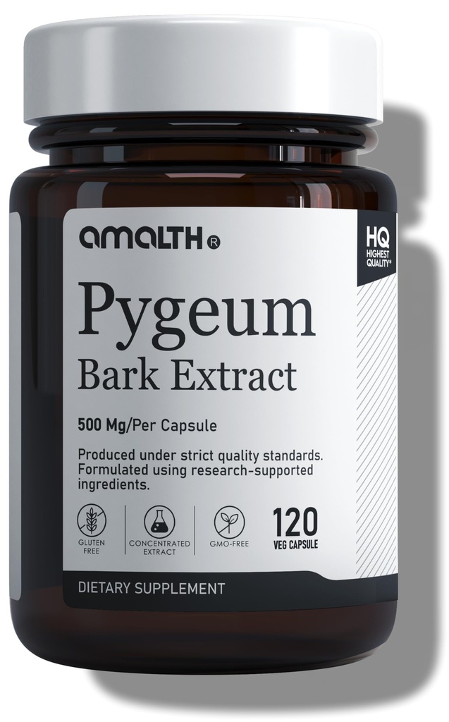 Amalth Pygeum Bark estratto polvere più alta potenza (6.5% phytosterols) Supporta il tratto urinario & salute della prostata Uomini Integratori di erbe 120 capsule (non – OGM)