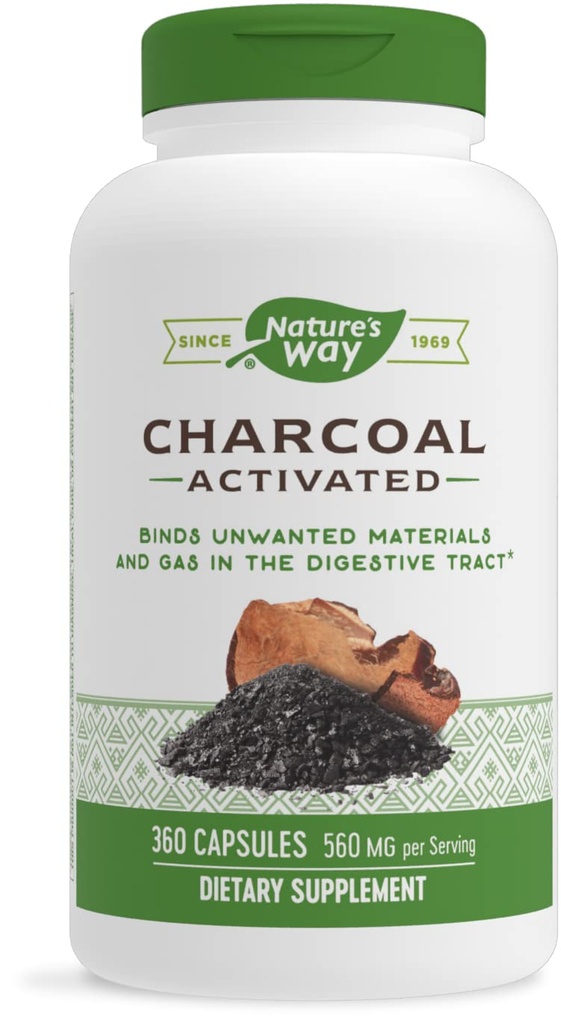 Charcoal attivato di modo naturale, Binds Materiali e Gas indesiderati nel tratto digestivo*, 560 mg per 2-Capsule Serving, 360 capsule (Packaging May Vary)