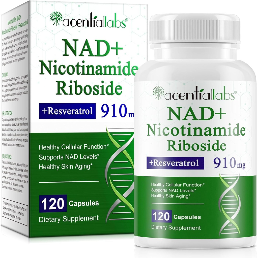 NAD Nicotinamide Riboside Resveratrolo 900mg - NAD Supplemento con Resveratrolo | NAD+ Supplemento per l'energia cellulare, la riparazione del DNA | NAD Nicotinamide Riboside 900 con alto assorbimento