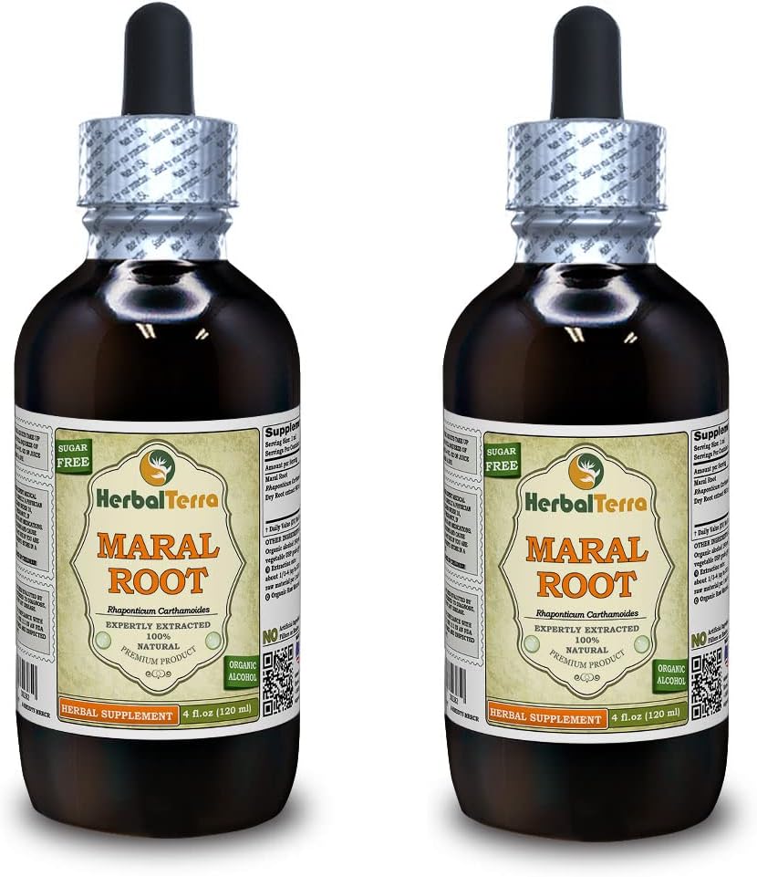 Radice di vitello (Rhaponticum Carthamoides) Tintura, Estratto di liquido di radice secca organica (Nome: HerbalTerra, Proudly Made in USA) 2x4 fl.oz (2x120 ml)