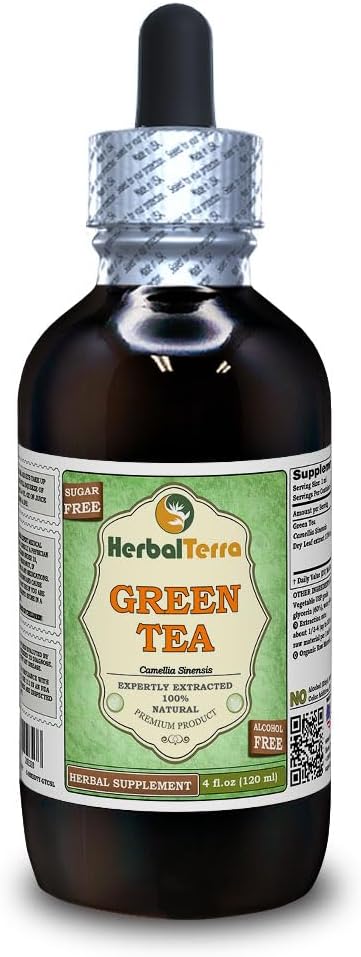 Tè verde (Camellia Sinensis) Glicerite, foglie secche organiche Estratto liquido senza alcool (Nome: HerbalTerra, Proudly Made in USA) 4 fl.oz (120 ml)