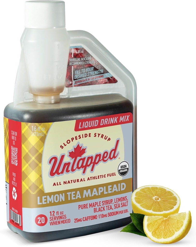 Untapped Lemon Tea Mapleaid - 20 Servings 16 fl oz Bulk Bottiglia Organico Maple Syrup, Succo di limone e tè nero che esegue il combustibile Energizing Electrolytes & Caffeine naturalmente alimentato da Pure Vermont Maple