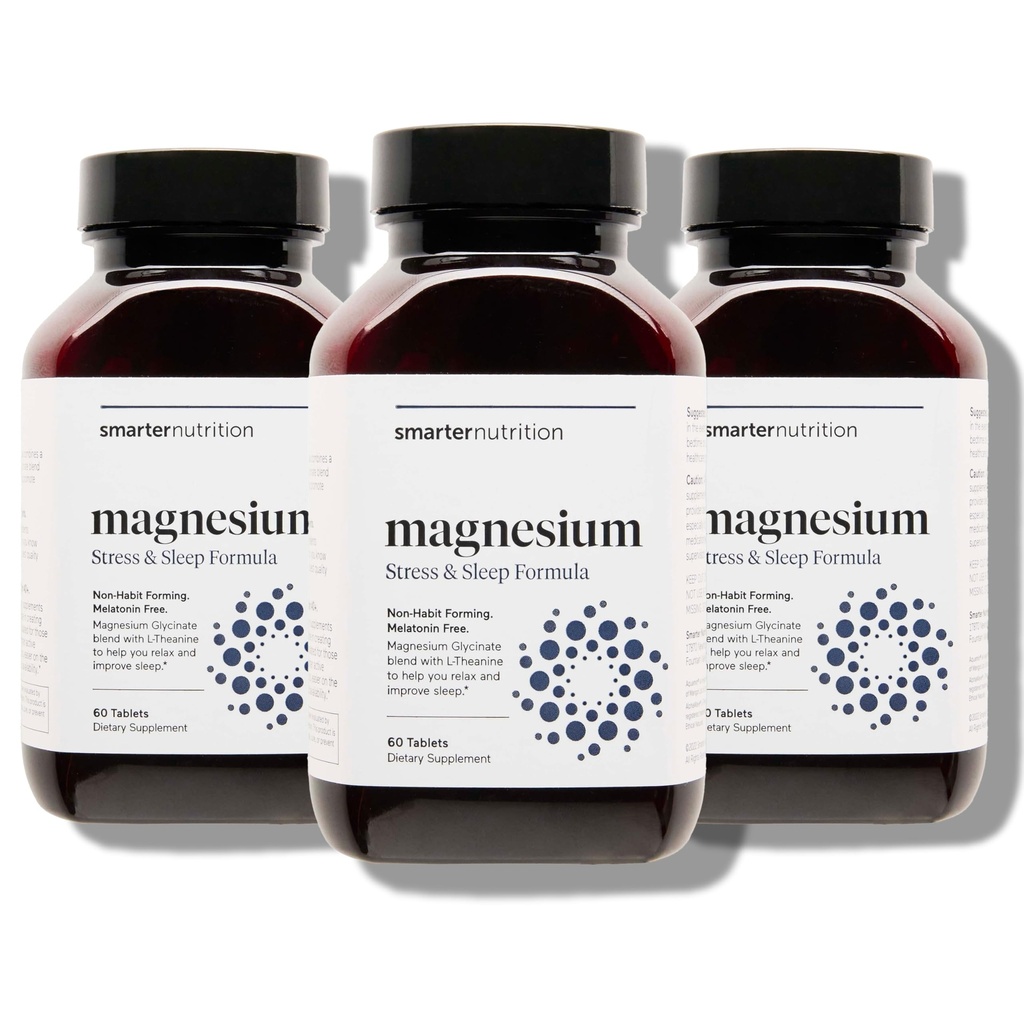 Smarter Nutrition Magnesium Complex - Chelated Magnesium Glycinate + Citrate, Malate for Sleep, Relax, Muscle & Nerves + Clinically Proven L-theanine, Non-GMO-180 Tablet[90-Day Supply]