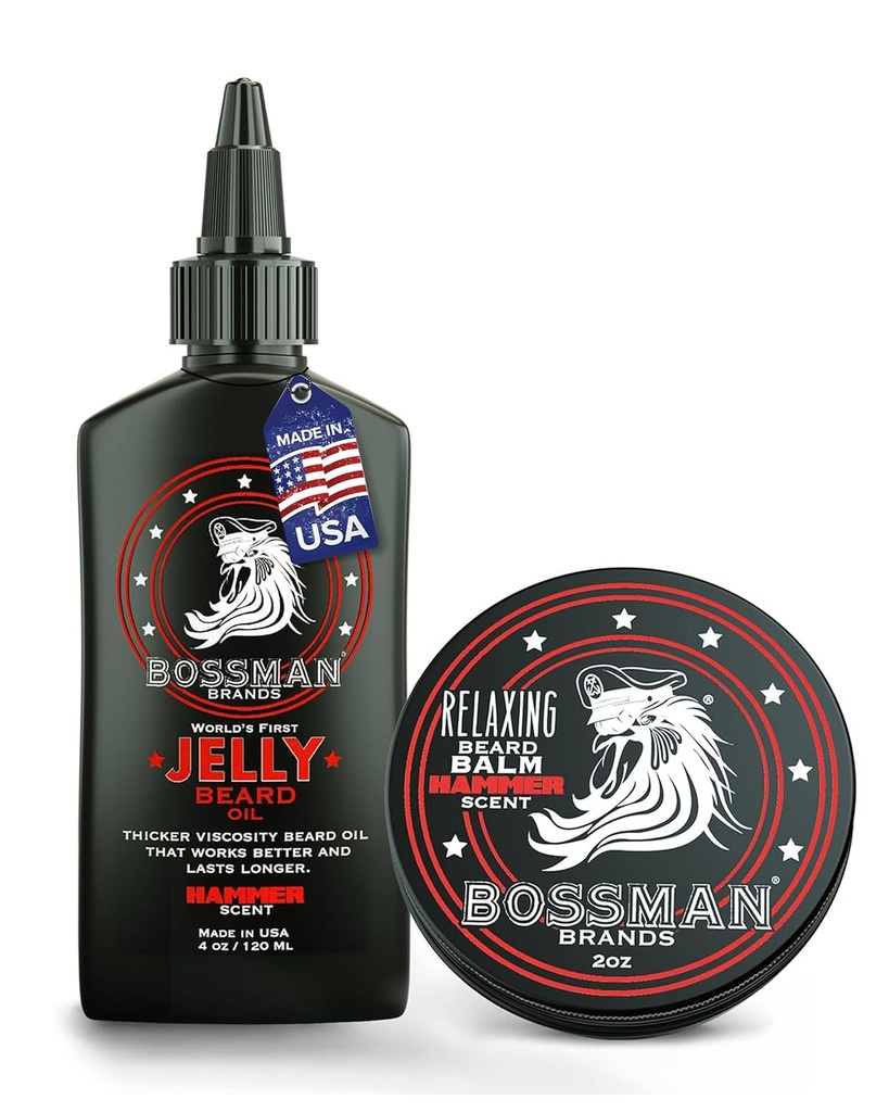 Bossman Beard olio Jelly e rilassante Beard Balm Combo - Hammer Scent