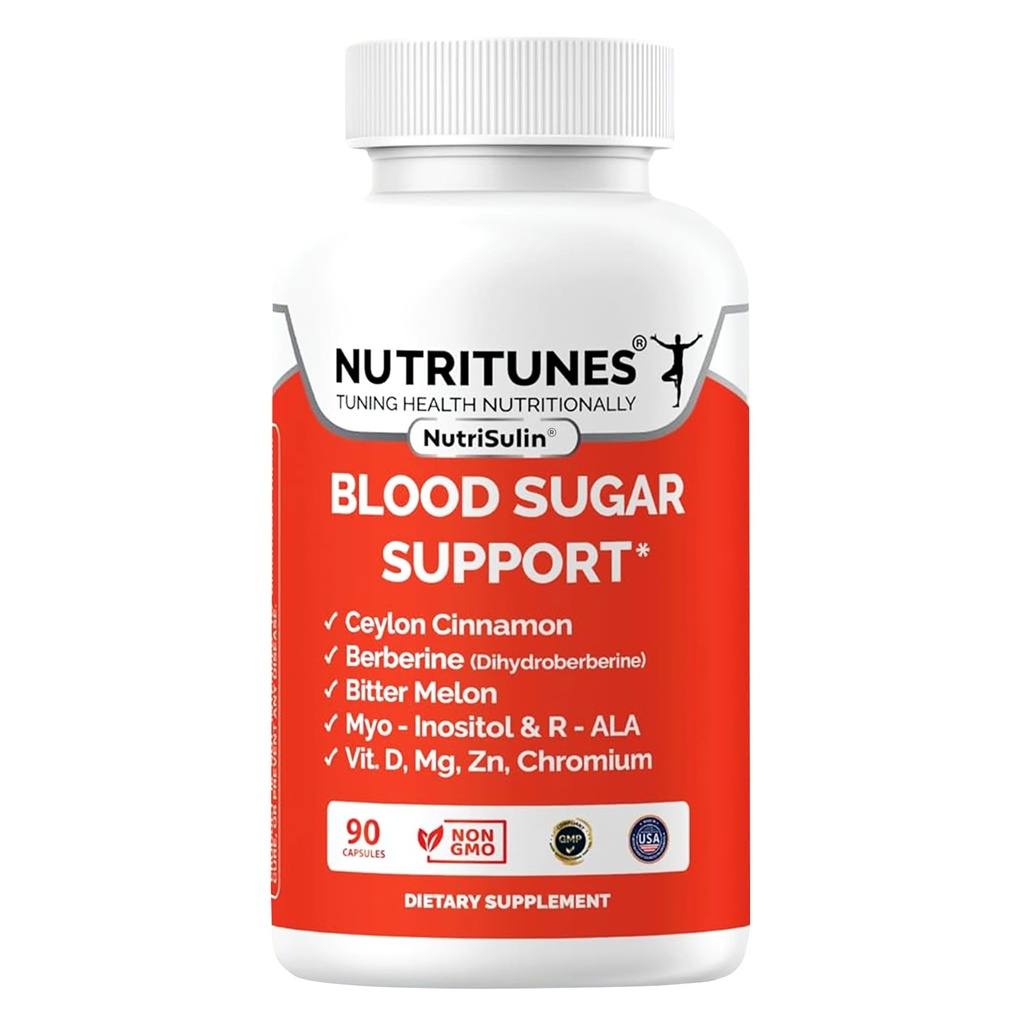 Complesso di zucchero di sangue con Berberina, Ceylon Cinnamon, Panax Ginseng & Chromium – Supporta il metabolismo sano dello zucchero – 90 capsule di supplemento NutriSulin