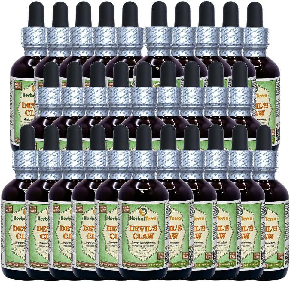 Claw del diavolo (Harpagophytum Procumbens) Glycerite, Estratto liquido privo di alcool di radice secca organico (Nome: HerbalTerra, Proudly Made in USA) 30x2 fl.oz (30x60 ml)