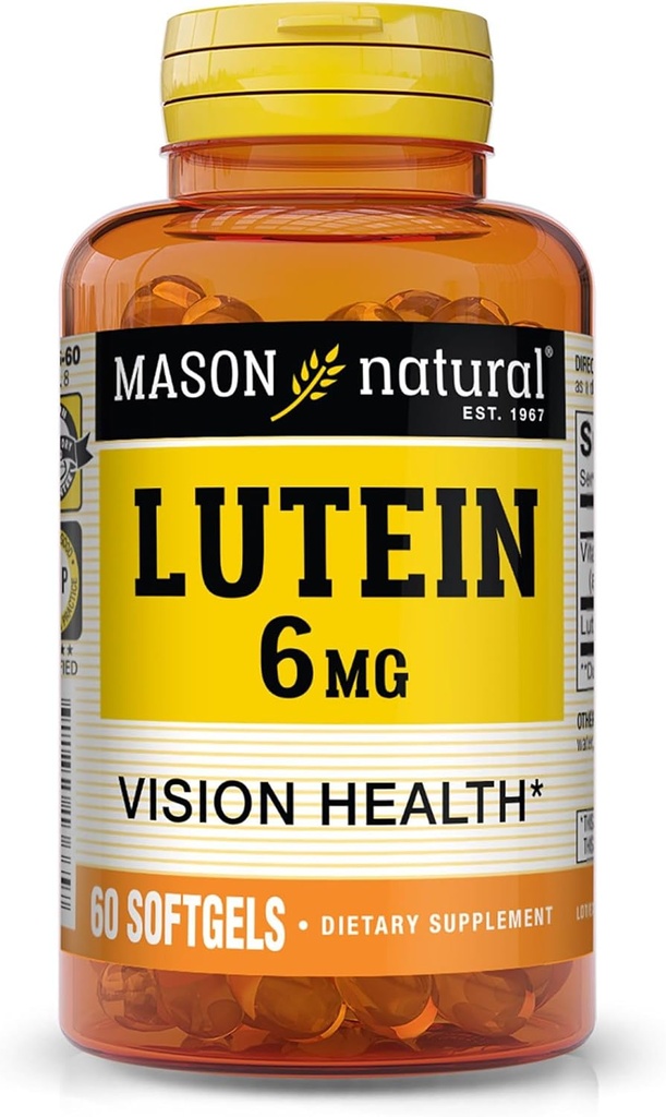 Mason Natural Lutein 6 mg con vitamina E, 2 mesi di alimentazione, Visione sana e funzione degli occhi, supporta la salute degli occhi normali