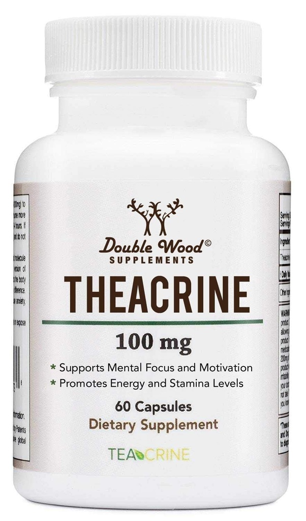 Theacrine (Teacrine) 100 Mg, 60 capsule - Integratore di energia e messa a fuoco (Simile a Pillole di caffeina ma Più sottile e più lunga durata) Non OGM e Gluten Libero da Legno Doppio