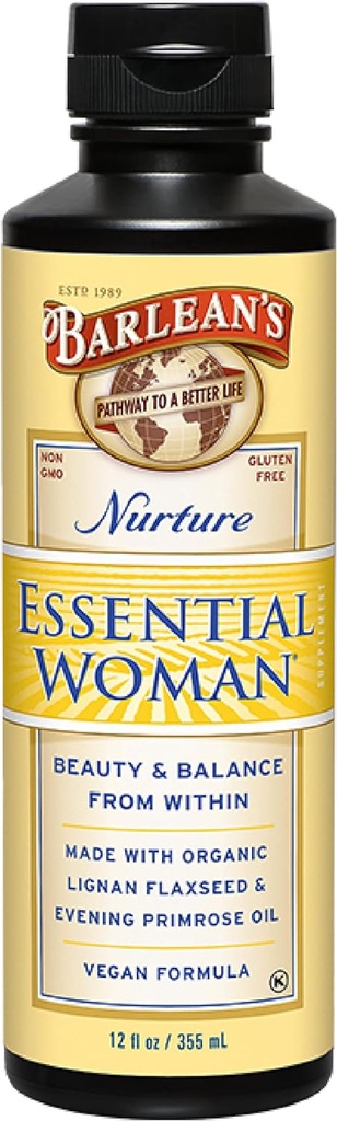 Integratore Liquido Della Donna Essenziale di Barlean per Donne, Olio di Primiso Organico Flaxseed e Sera per Capelli Sani, Unghie e Pelle, Omega 3 6 9 e GLA, 12 oz