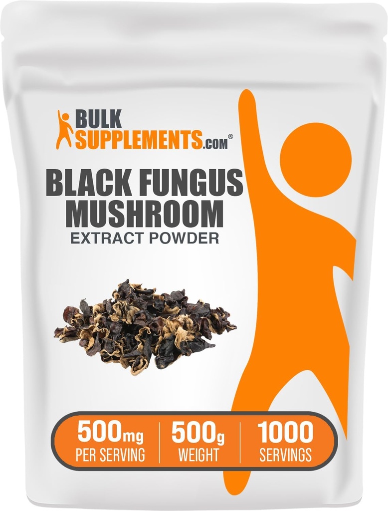 BulkSupplements.com Polvere di estratto di funghi nero - polvere di funghi dell'orecchio di legno - Vegan & Gluten Free, 500mg per porzione, 500g (1.1 lbs) (pacchetto di 1)