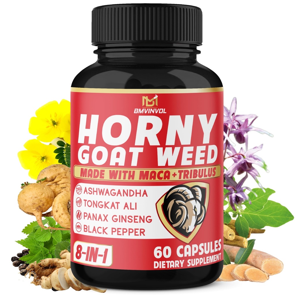 BMVINVOL Arrapato Goat Capsule con Tribulus, Ginseng, Ashwagandha, Maca, Tongkat Ali, Nettle, Pepe Nero - 60 Conte