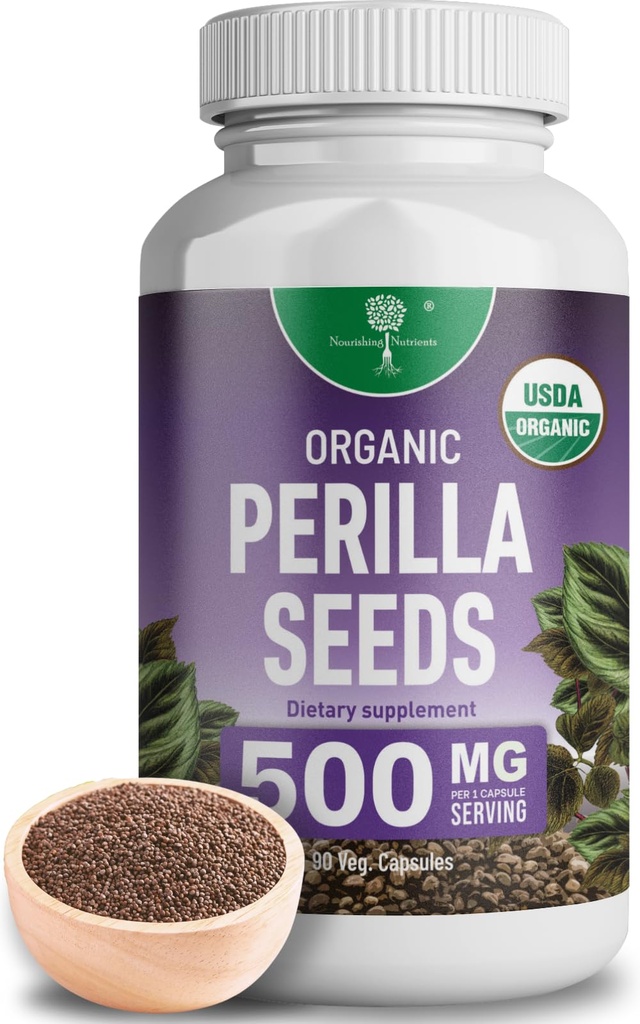 Estratto di semi di Perilla Organico con acido Rosmarinico 9% - Certificato USDA - Allergy Relief, Respiratory e Immunity Booster- Th2 Cytokines, Luteolin naturale - 500mg 90 capsule