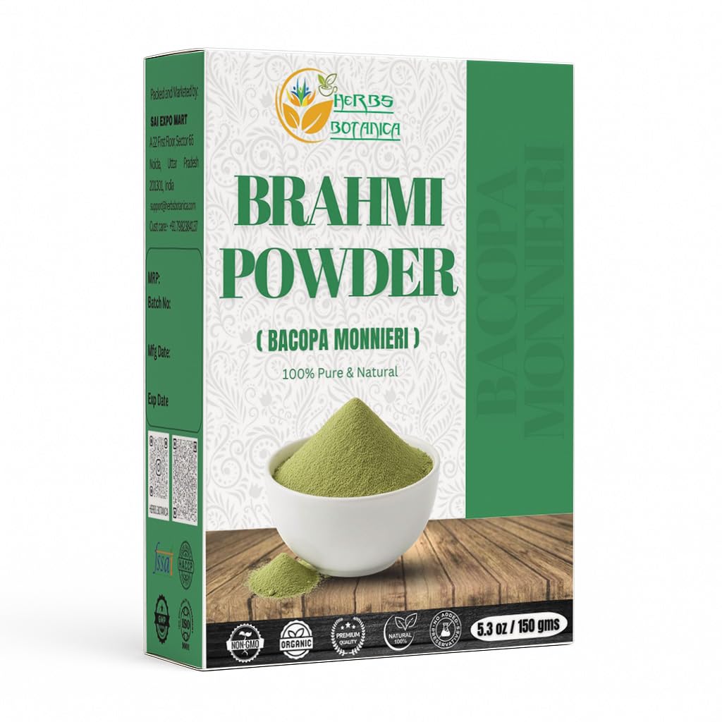 Erbe Botanica Brahmi Polvere Bacopa Polvere Centella Asiatica Ayurvedic Herb, Cura dei capelli naturale, promuove la crescita dei capelli | 5.5 oz (150 GMS)