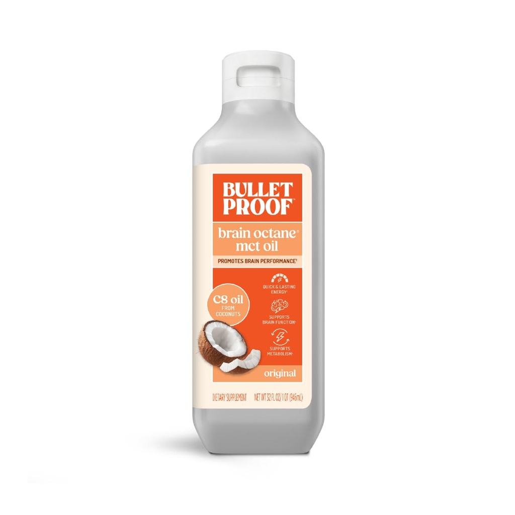 Olio MCT di Octane C8 a prova di proiettile, 32 once, Keto Supplemento per l'energia sustainuta e feci