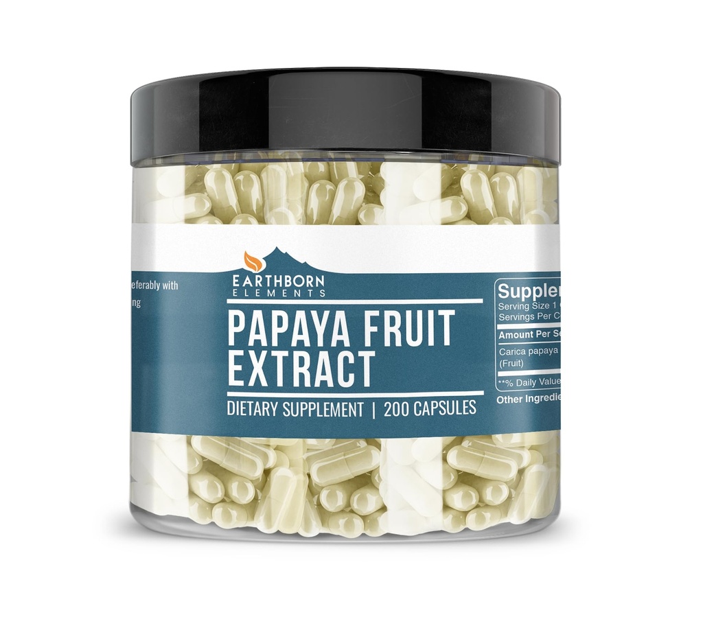 Elementi terrestri Papaya Fruit Extract 200 Capsule, Pure & Undiluted, No Additivi