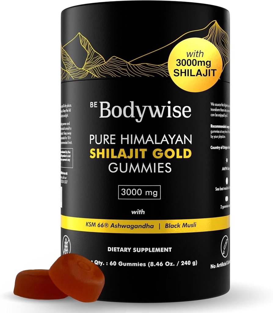 Sii Bodywise Pure Himalayan Shilajit Gummies Oro I Lab Tested I No Aggiunto Zucchero I Ashwagandha, Gokshura| Acido Fulvic & 85+ Trace Minerals I for Men, Donne I Non-OGM I 100% Natural & Organic I 60 Gummy