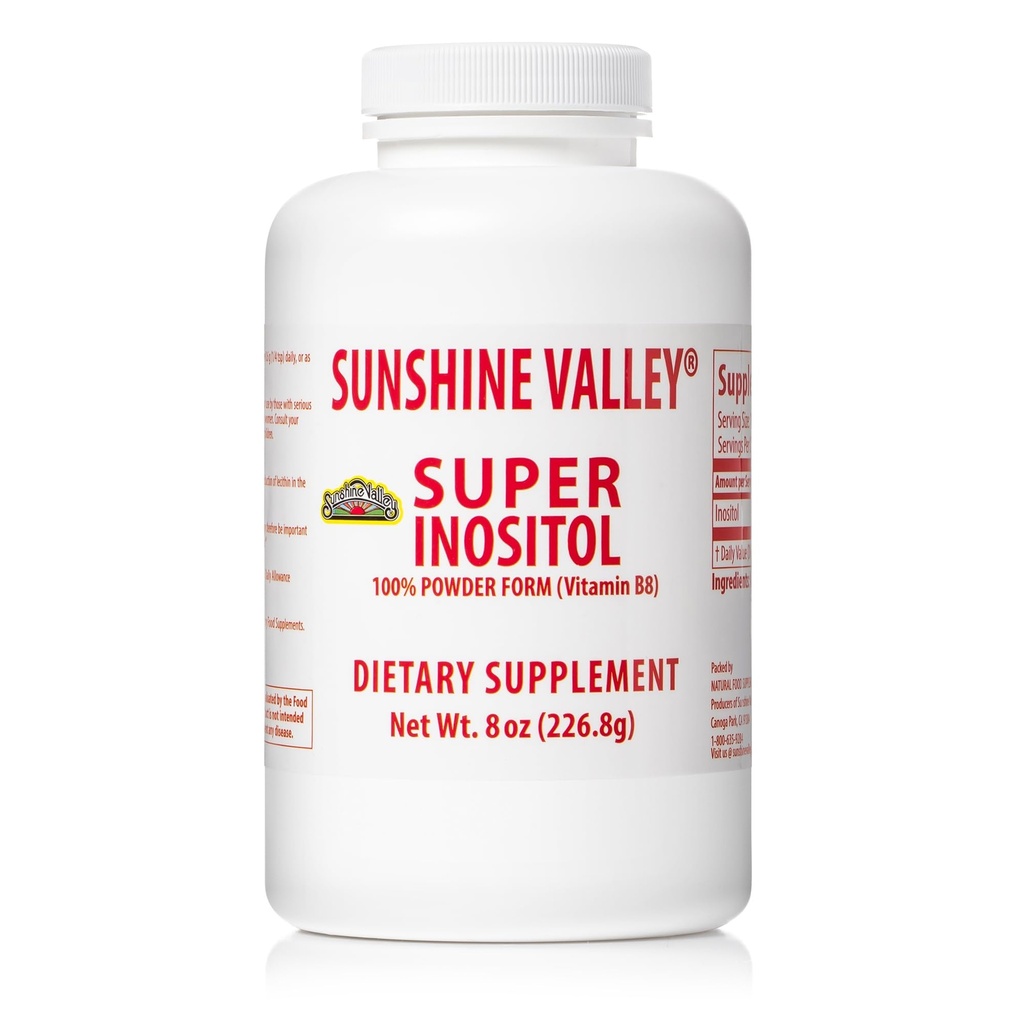 Sunshine Valley® Super Inositol, vitamina B8 pillola dietetica in polvere, supplemento di fertilità PCOS naturale, bilancia ormonale e supporto di funzione ovarica sana - 8oz