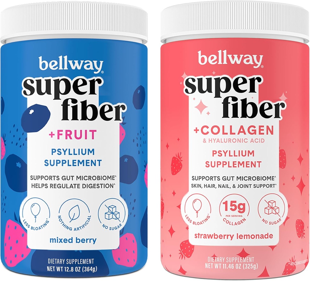 Bellway Super Fiber Powder + Frutta, Polvere di fibra super miscelata di bacche + collagene, Limonata di fragola