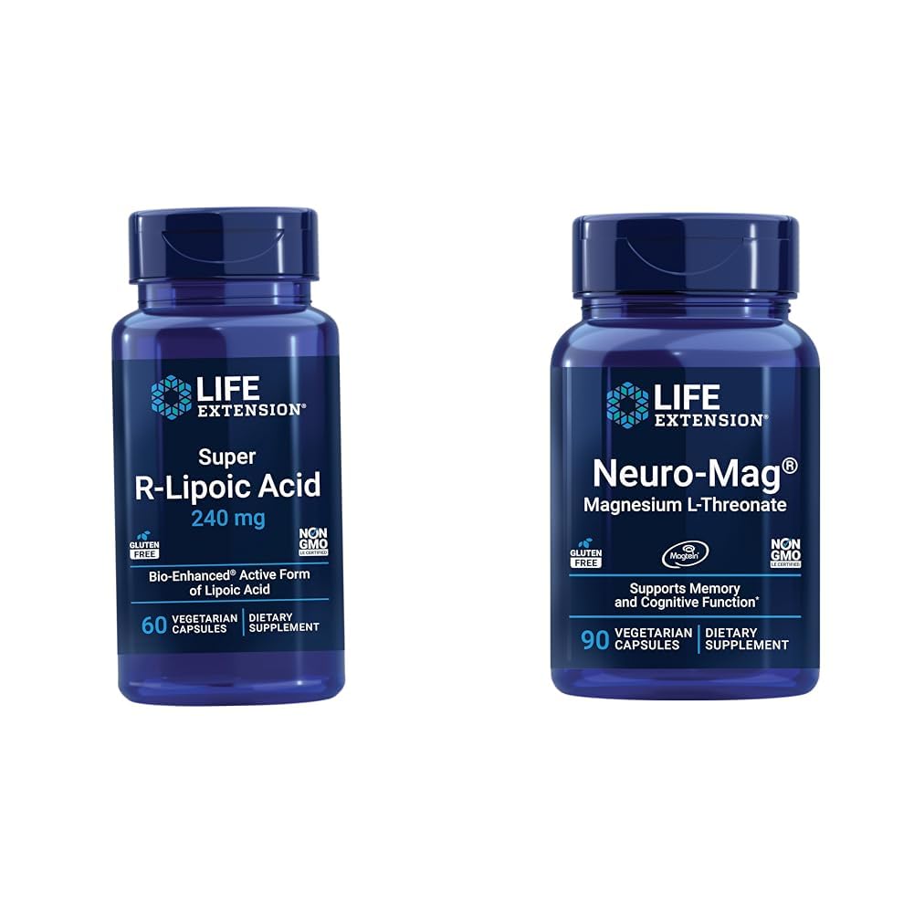 Estensione della vita Super R-Lipoic Acid – Supplemento di longevità per Ossidative Stress Defense & Neuro-mag Magnesio L-threonate, Magnesio L-threonate