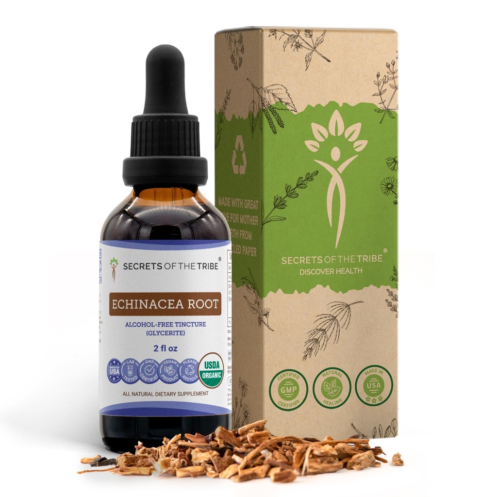 Echinacea Root USDA Organic Tincture | Alcohol-Free Extract, High-Potency Herbal Drops, Immune System Health | Realizzato in 100% certificata Organic Echinacea Root (Echinacea Purpurea) 2 oz