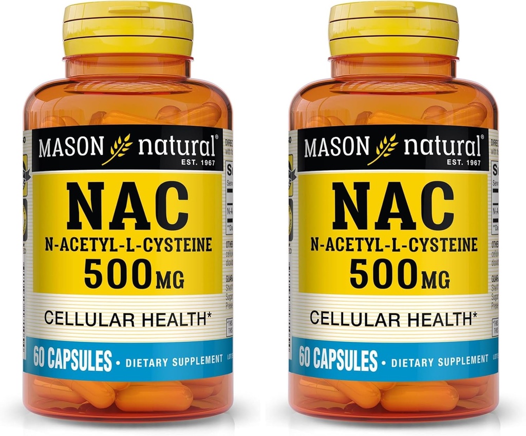 MASON NATURAL NAC N-Acetyl L-Cysteine 500 mg - Supporta la salute cellulare, Sistema immunitario Booster, per il benessere generale, 60 capsule (Pack of 2)