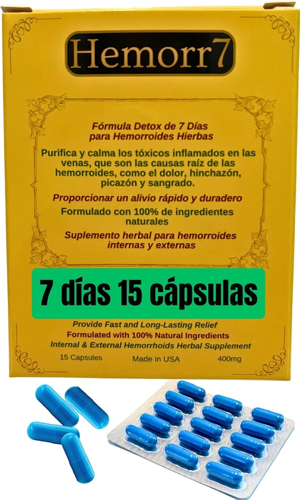 Hemorr7: 7Giorni 15 Capsule Emorroidi emorroidi erboristici Formula,Fórmula Herbal para desintossico las hemorroides Durante 7 días