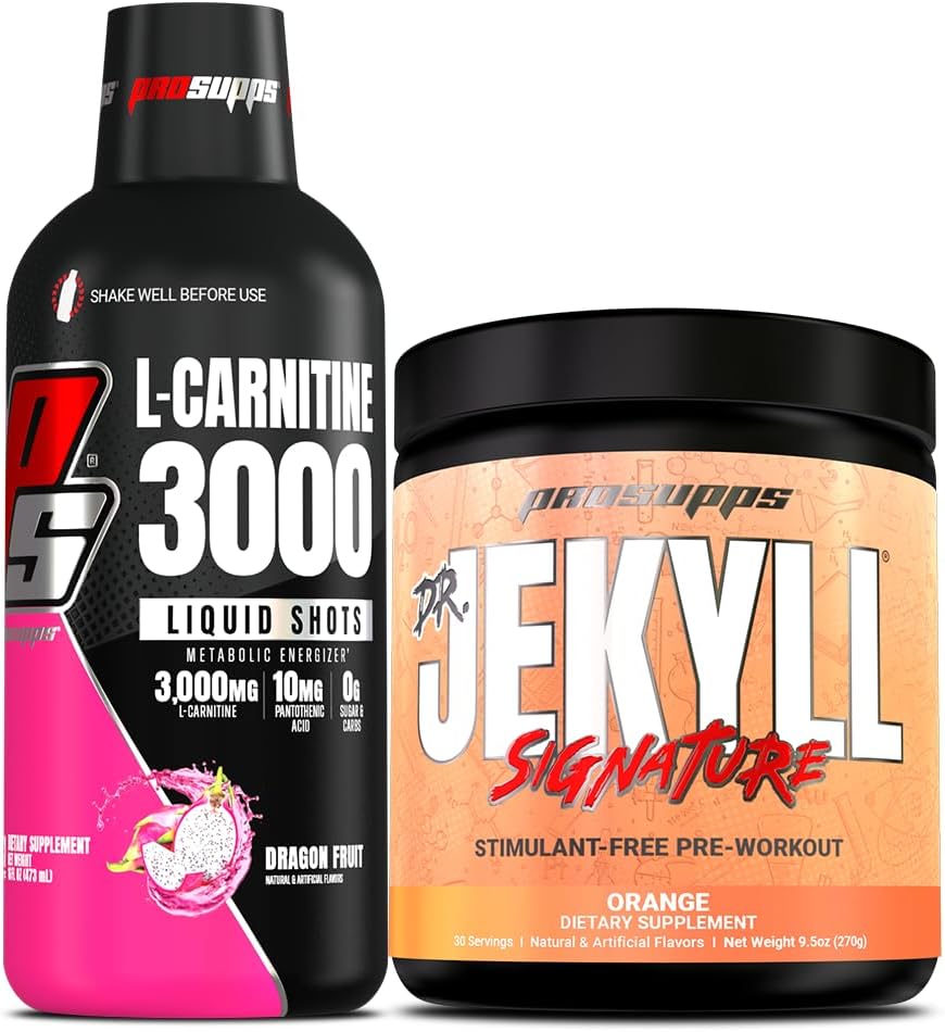 PROSUPPS L-carnitina 3000 Stimolant Liquid Shots (31 Serve, Dragon Fruit) e Mr. Hyde Signature Series Pre-Workout Energy Powdered Drink (30 Servings, Orange) Bundle