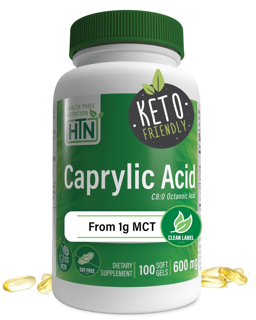 Acido Caprylic 600mg 100 Softgels | C8 Acido Octanoico da Pure 1g MCT Oil | Non-GMO & Soy Free | Support Healthy Digestive and Intestinal Health | Keto Friendly